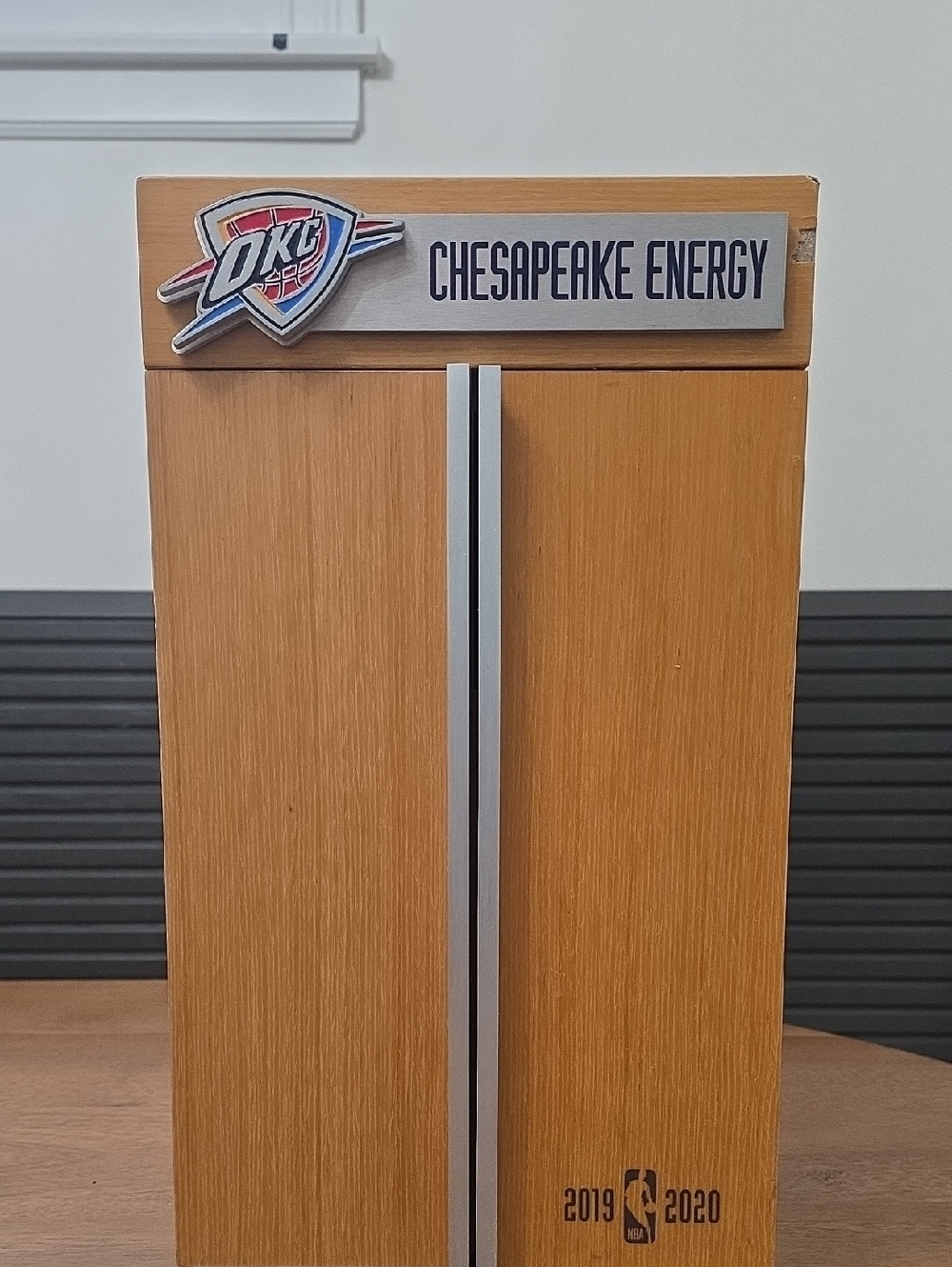 NBA Oklahoma City Thunder Wood Toned Display Box with Blue and Red Logo